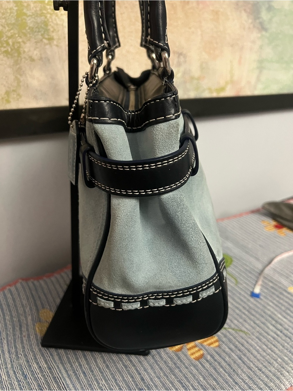 Coach Light Blue Suede & Navy Leather Hampton Satchel 2007 - Picture 6 of 14